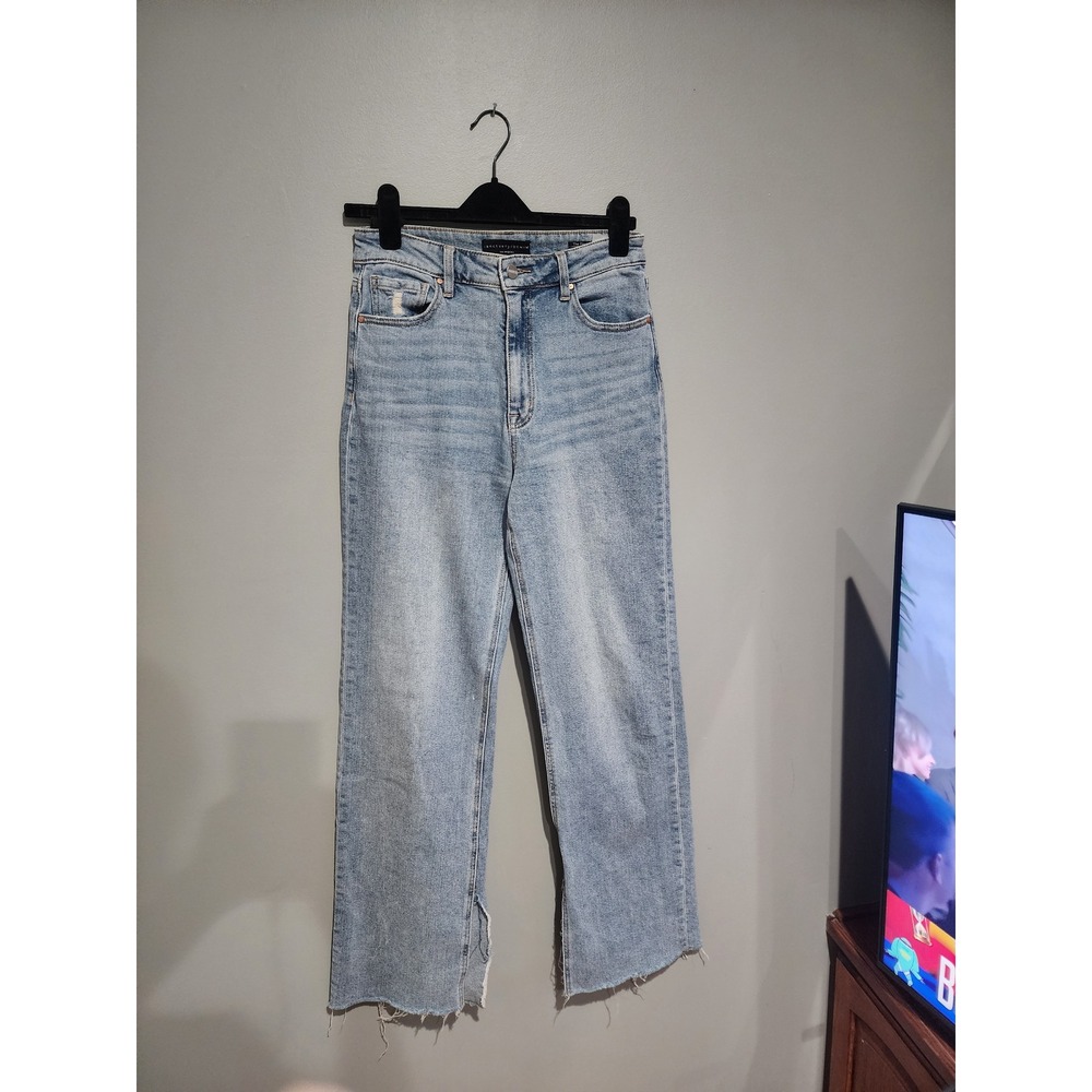 Sanctuary Denim The Flashback High Rise Wide Leg Jeans Light Wash Raw Hem 27
